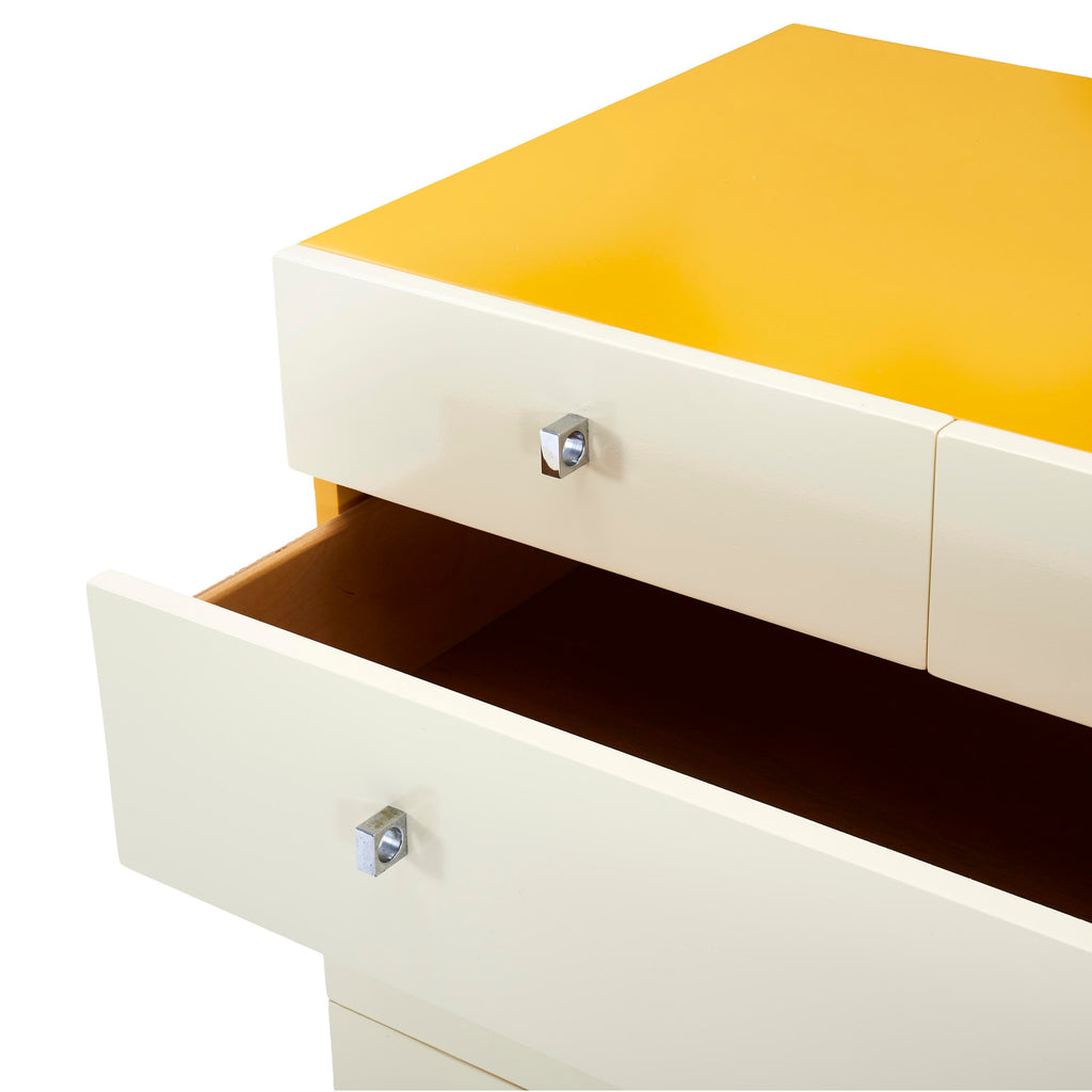 Cream & Yellow Five Drawer Dresser with Chrome Base
