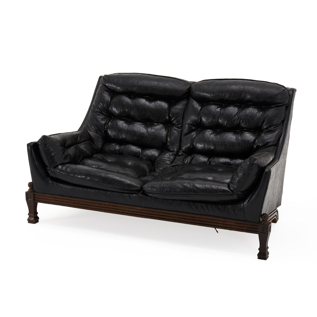 Crackled Black Leather Love Seat