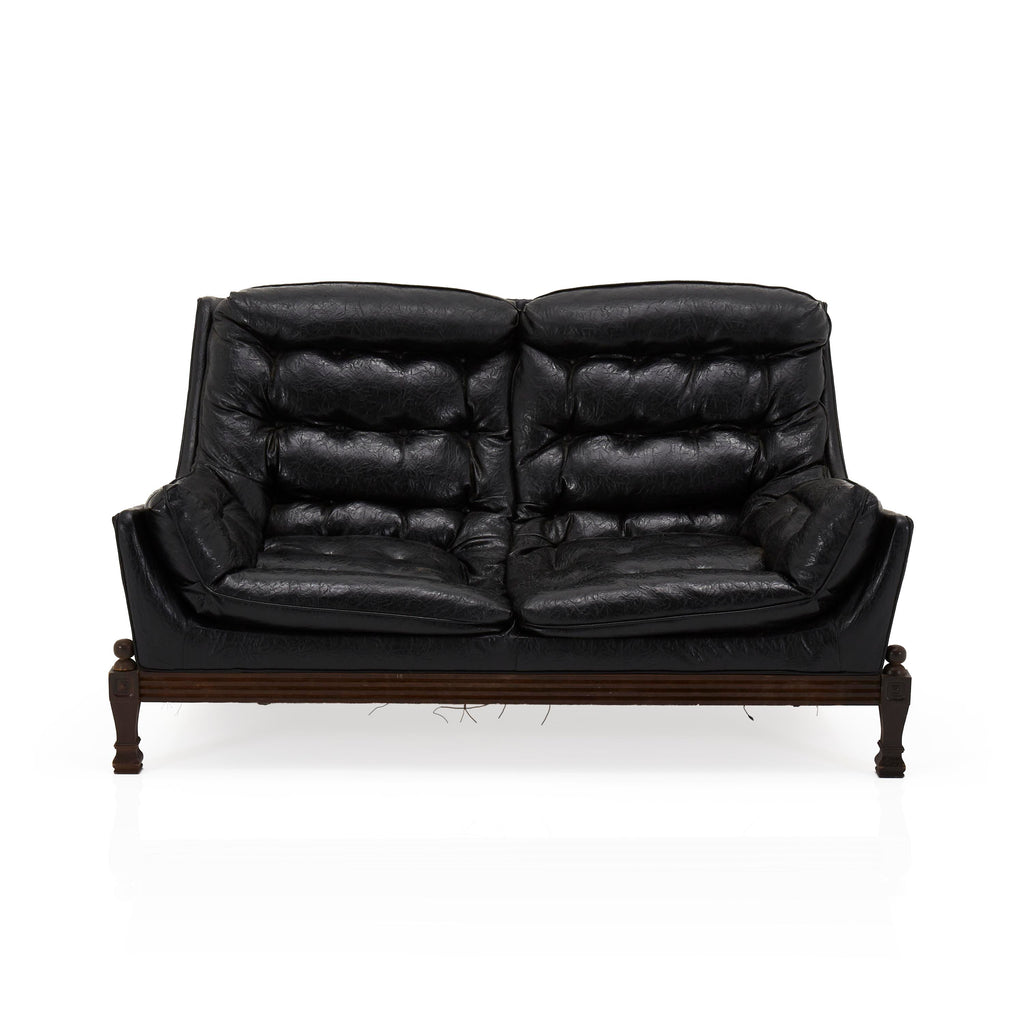 Crackled Black Leather Love Seat