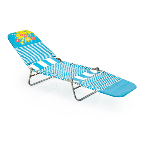 Blue & White Plastic Strap Folding Chaise
