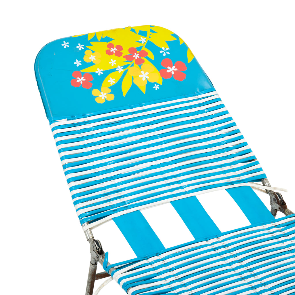 Blue & White Plastic Strap Folding Chaise