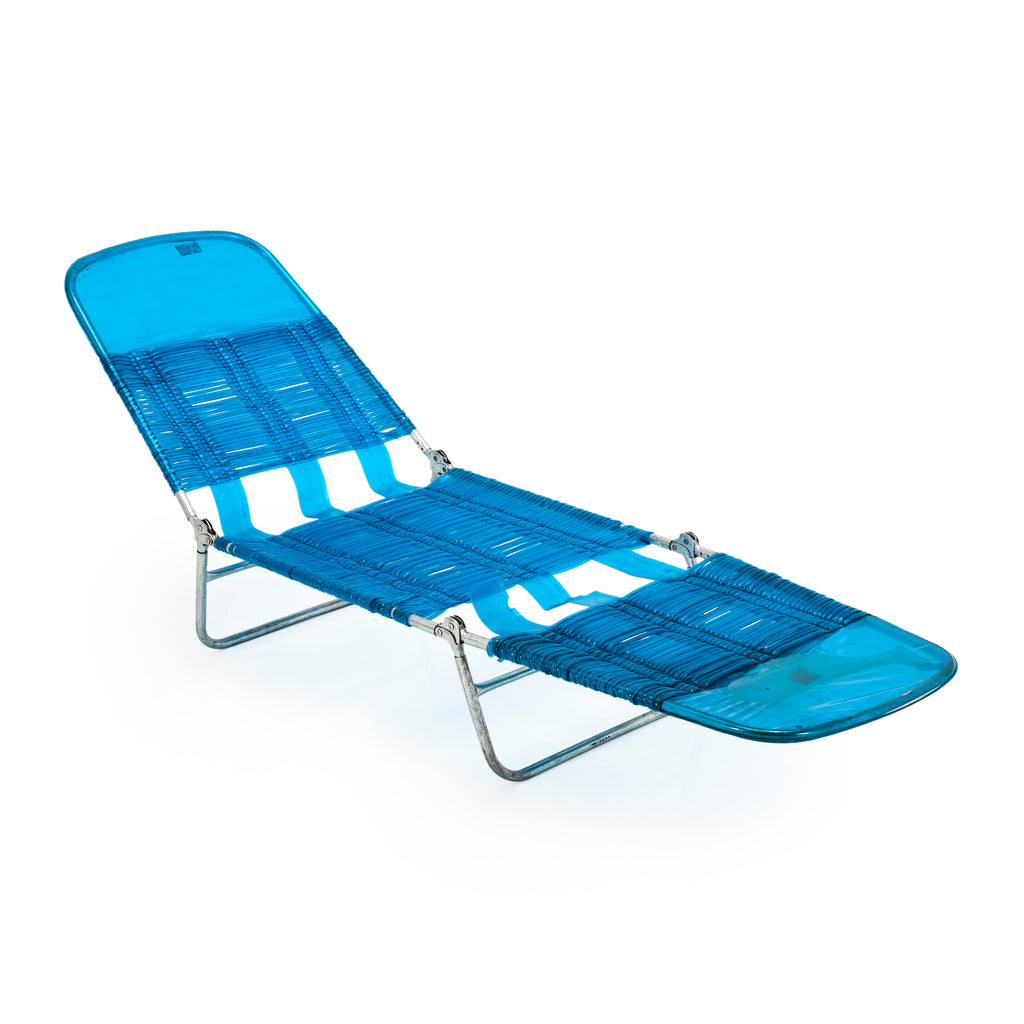 Blue Plastic Strapped Outdoor Chaise Lounger
