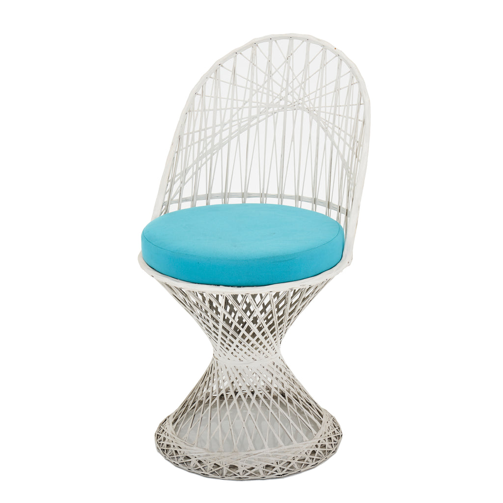 White Spun Fiberglass Outdoor Chair w Turquoise Seat Pad