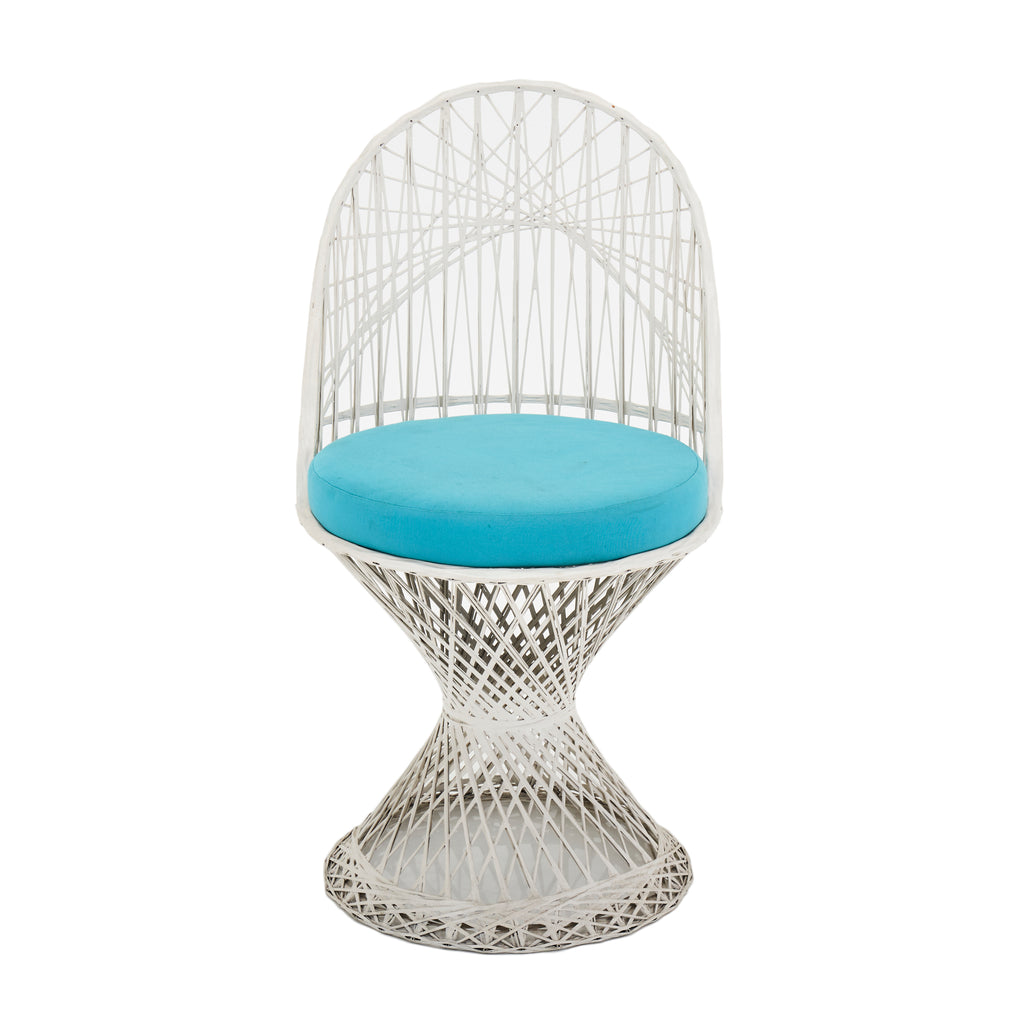 White Spun Fiberglass Outdoor Chair w Turquoise Seat Pad