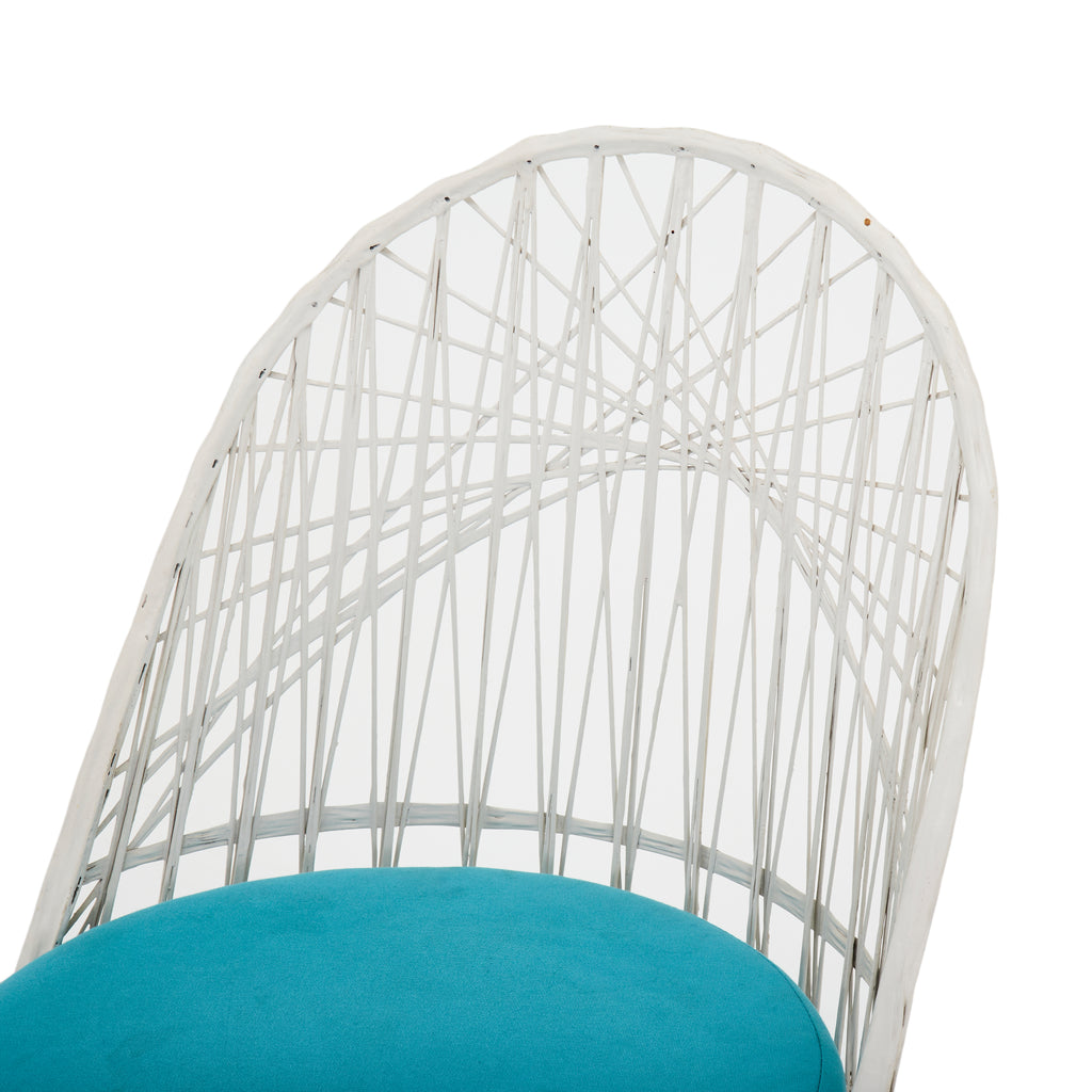 White Spun Fiberglass Outdoor Chair w Turquoise Seat Pad