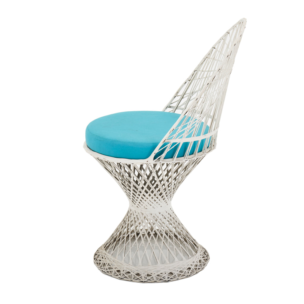 White Spun Fiberglass Outdoor Chair w Turquoise Seat Pad