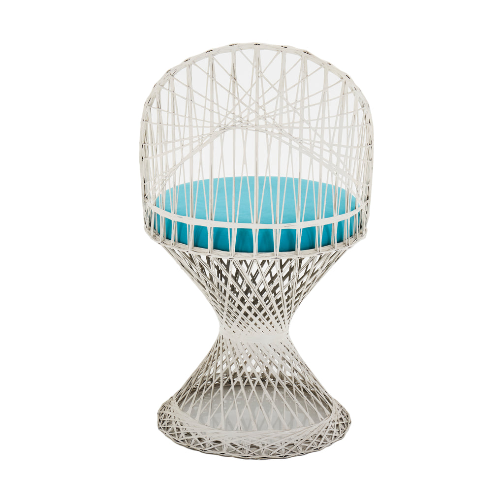 White Spun Fiberglass Outdoor Chair w Turquoise Seat Pad