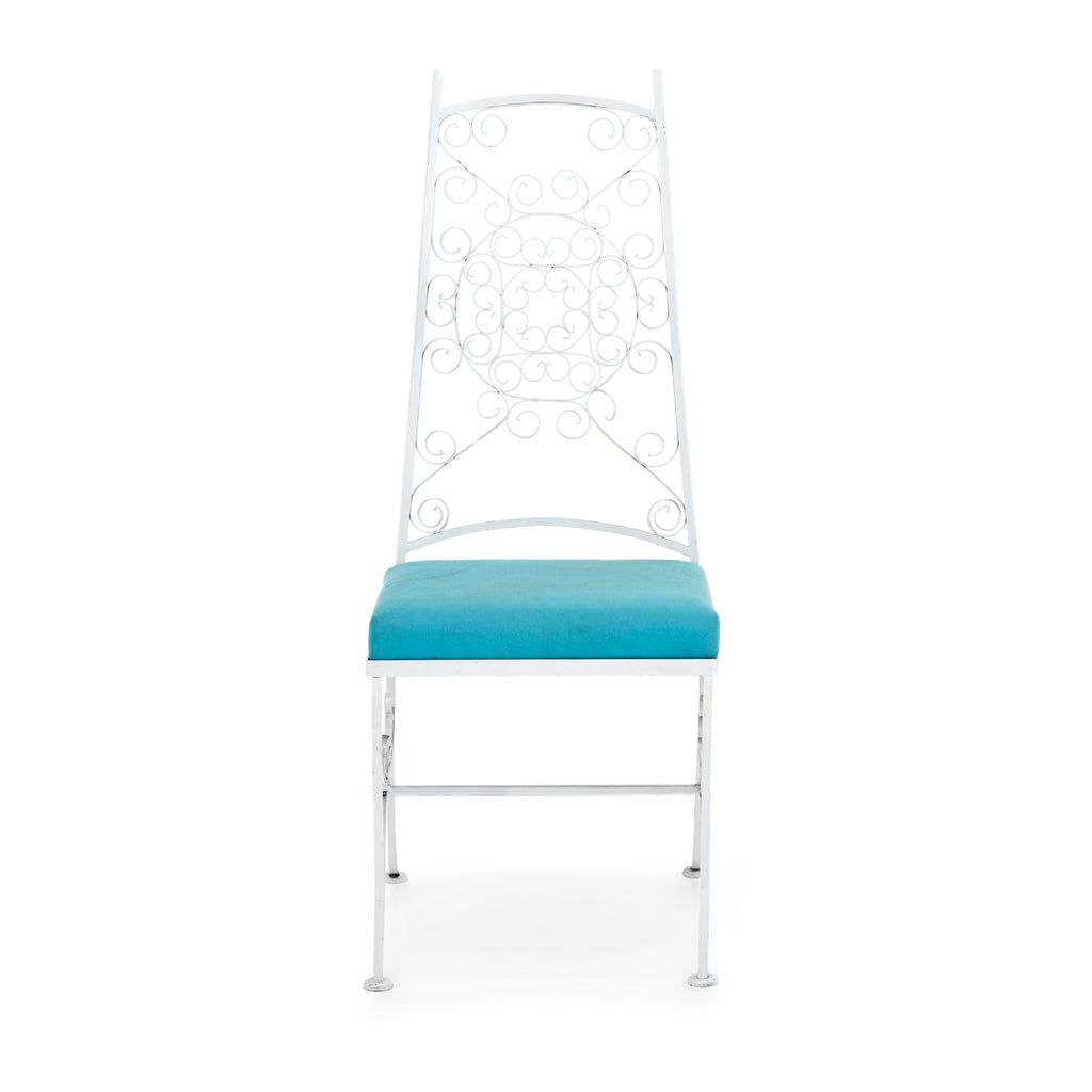 White Wire Dining Chair With Blue Cushion