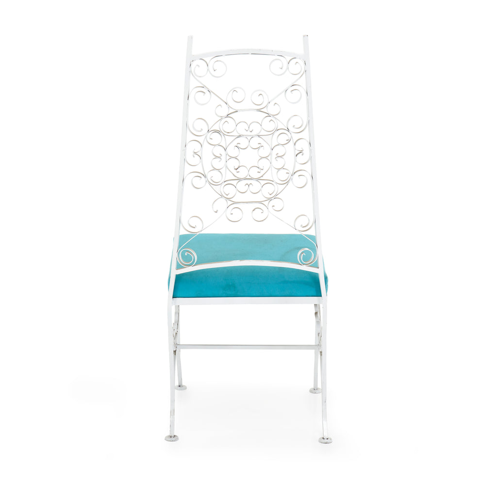 White Wire Dining Chair With Blue Cushion