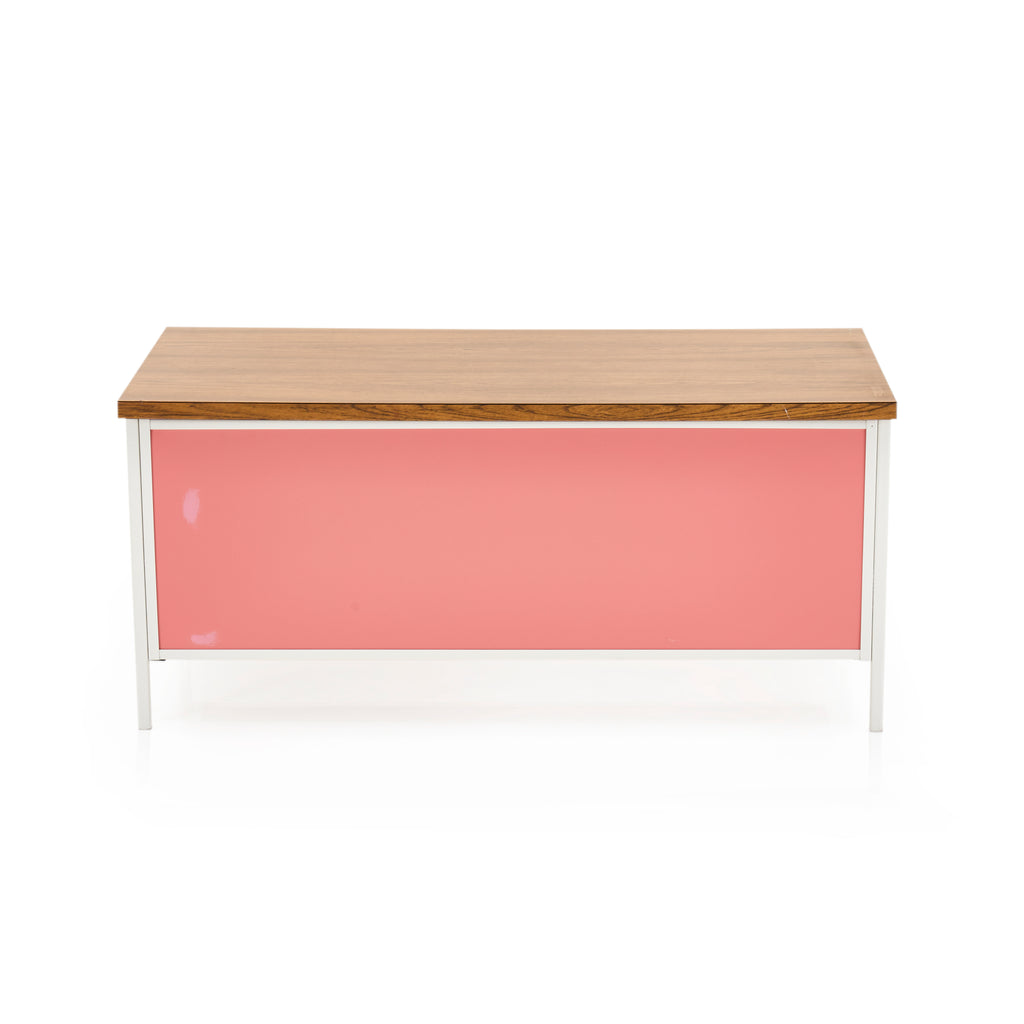 Pink Blanket Chest with Brown Wooden Top
