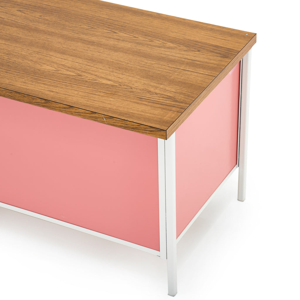 Pink Blanket Chest with Brown Wooden Top