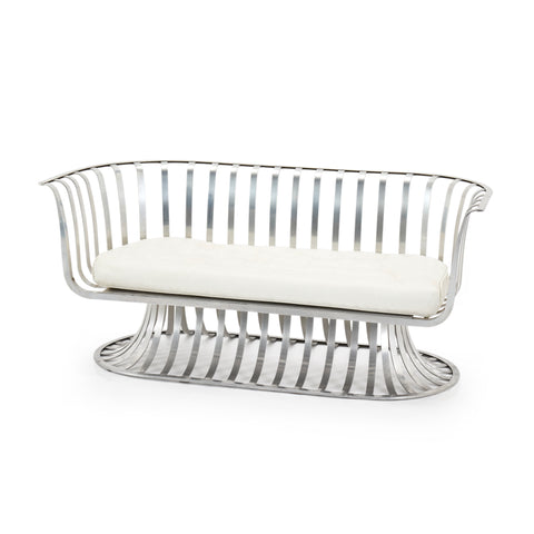 Aluminum Woodard Loveseat with White Cushion