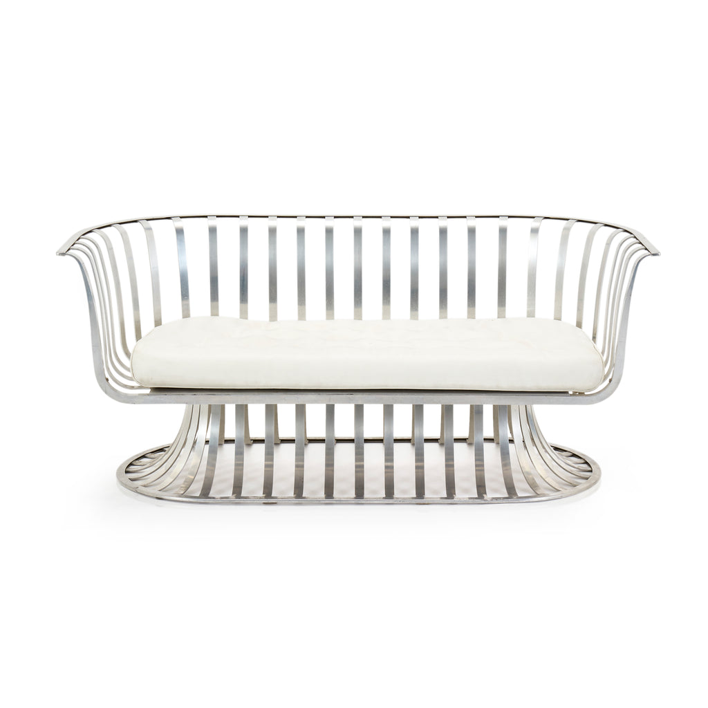 Aluminum Woodard Loveseat with White Cushion