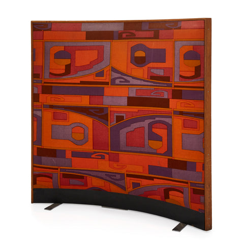 Curved Orange & Purple Mod Fabric Room Divider Screen