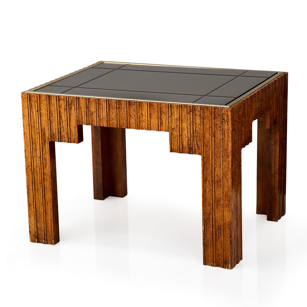 Wood Paneled 80's Glass Top Side Table