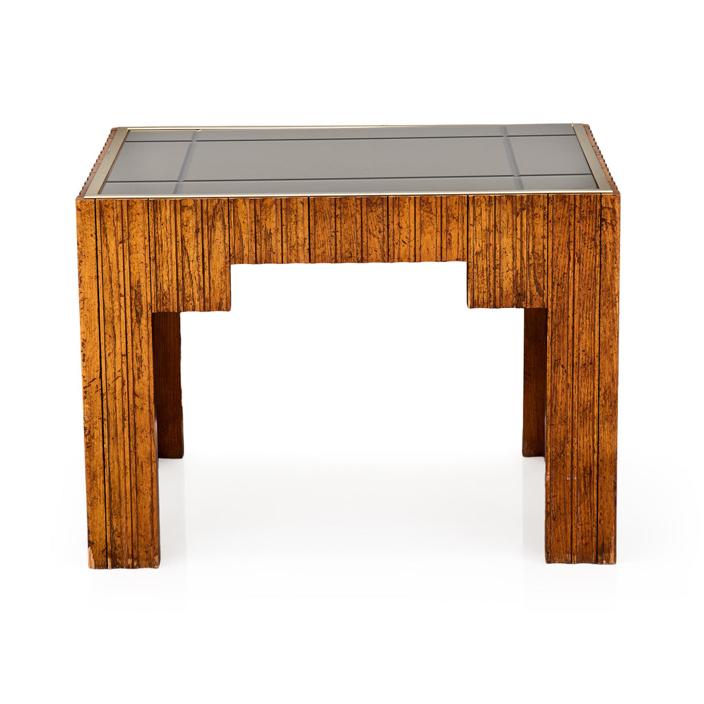 Wood Paneled 80's Glass Top Side Table