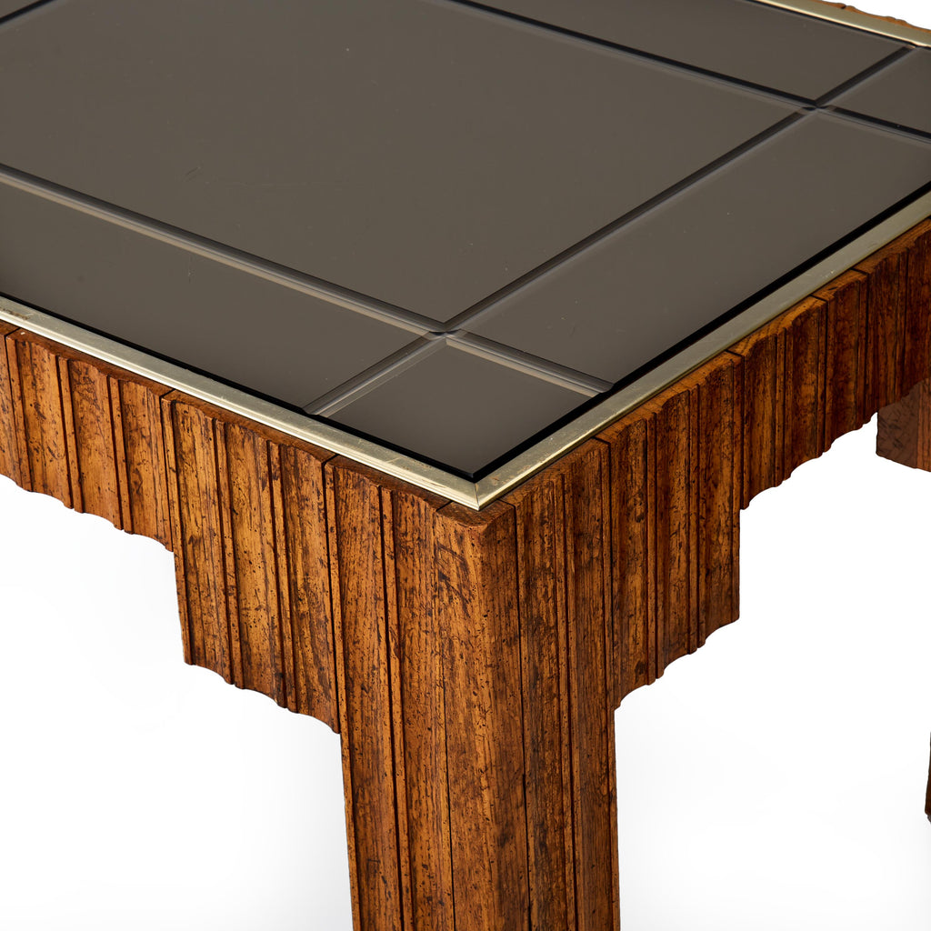 Wood Paneled 80's Glass Top Side Table