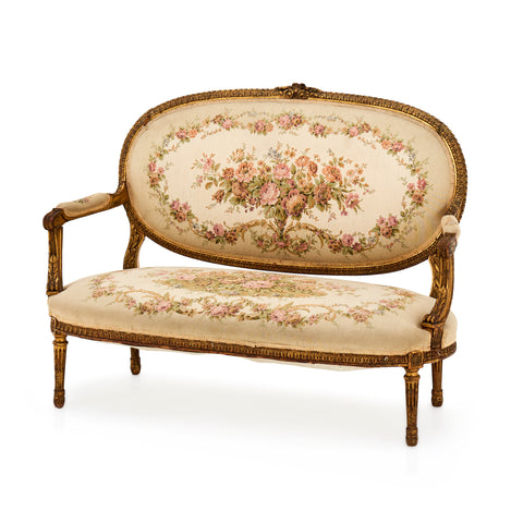 Cream Floral Victorian Loveseat