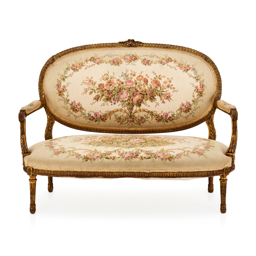 Cream Floral Victorian Loveseat