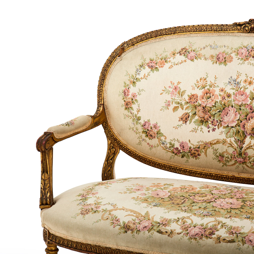 Cream Floral Victorian Loveseat