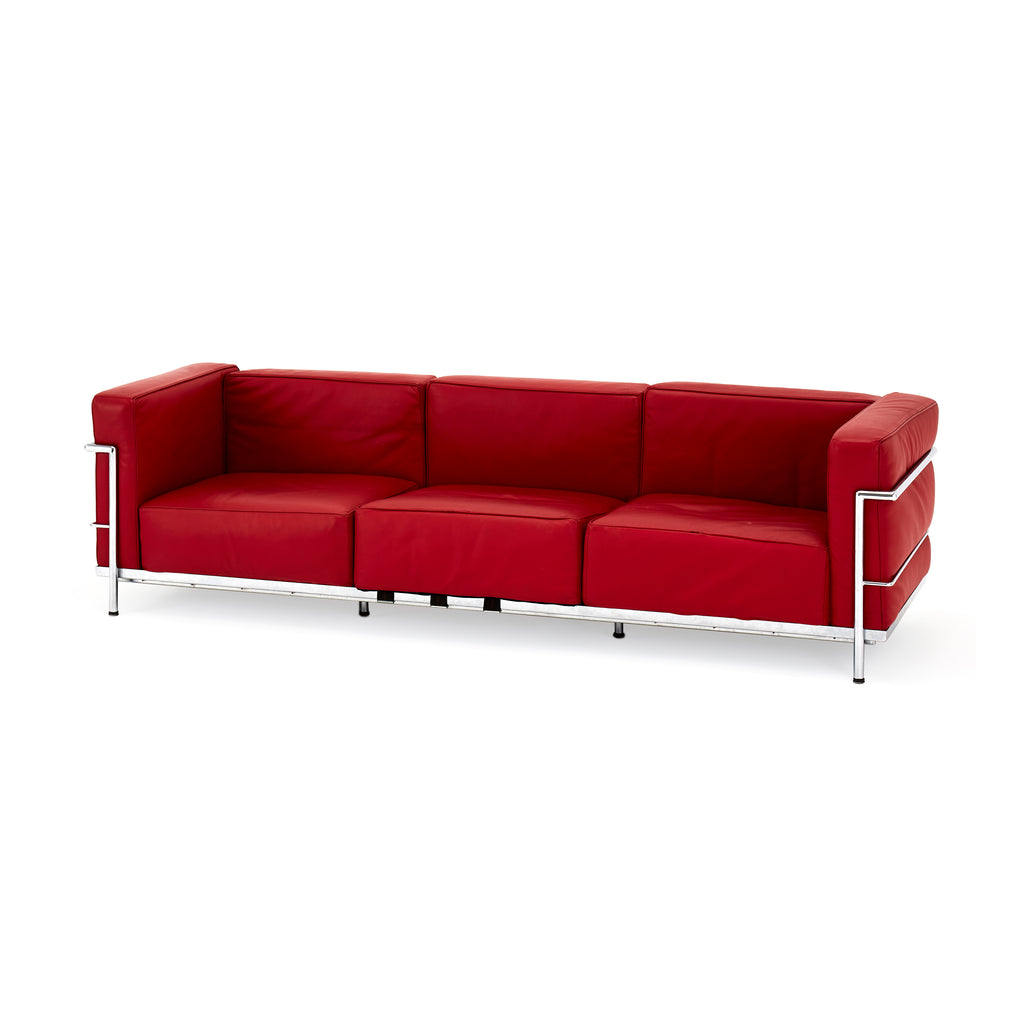 Deep Red Leather Corbusier Extra Long Sofa