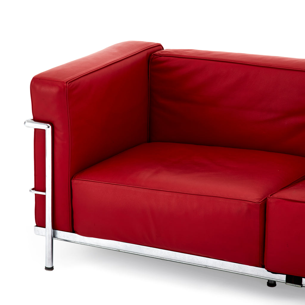 Deep Red Leather Corbusier Extra Long Sofa