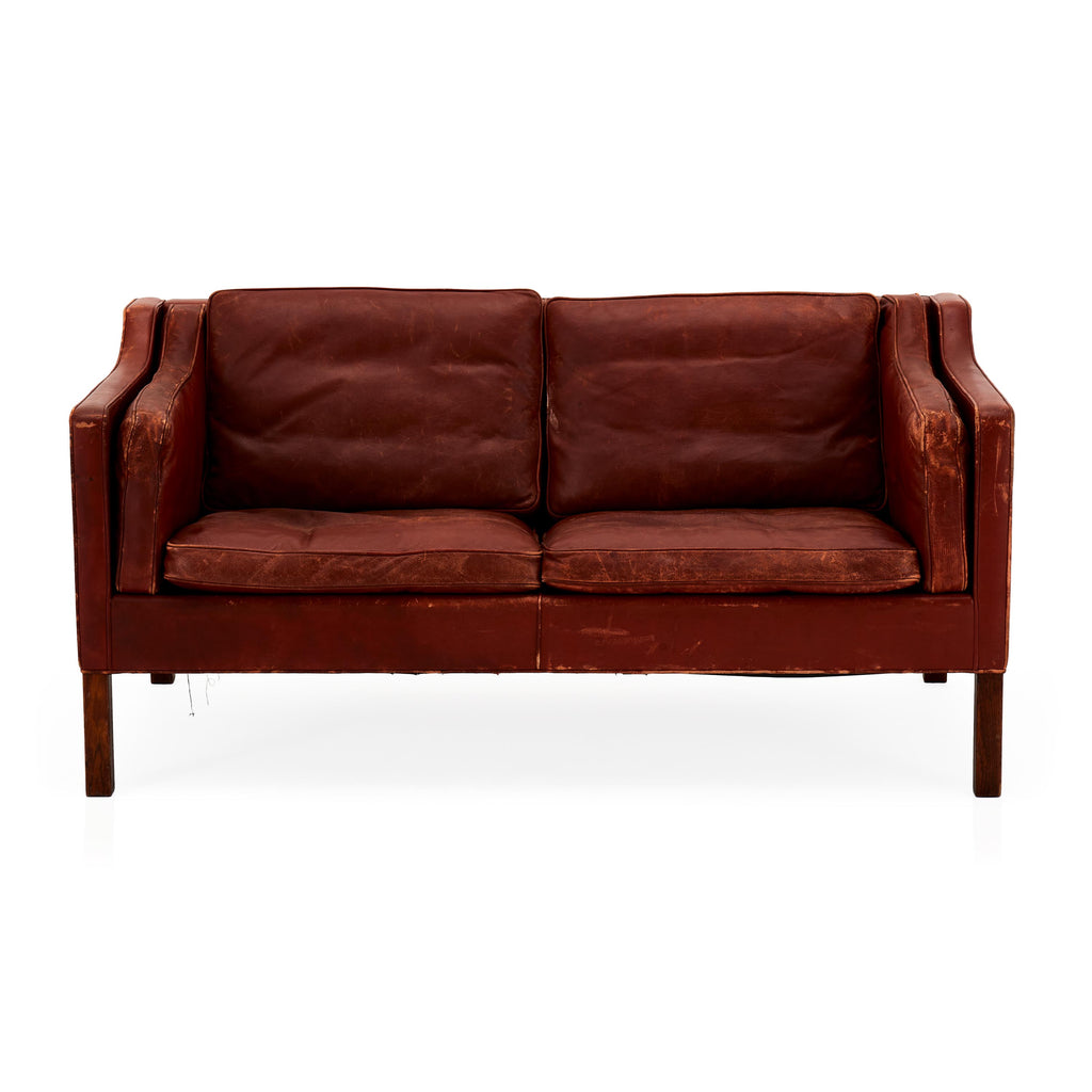 Distressed Russet Brown Leather Loveseat