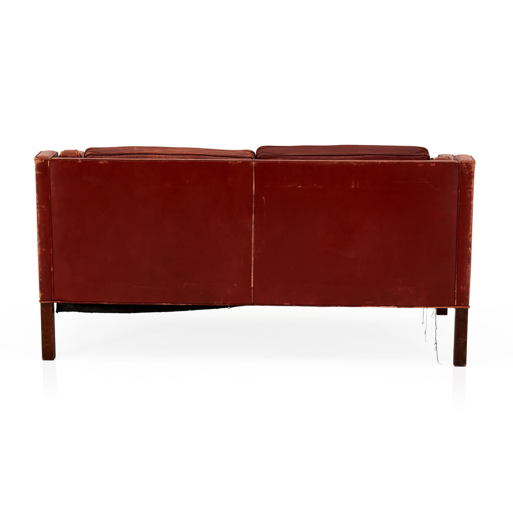 Distressed Russet Brown Leather Loveseat