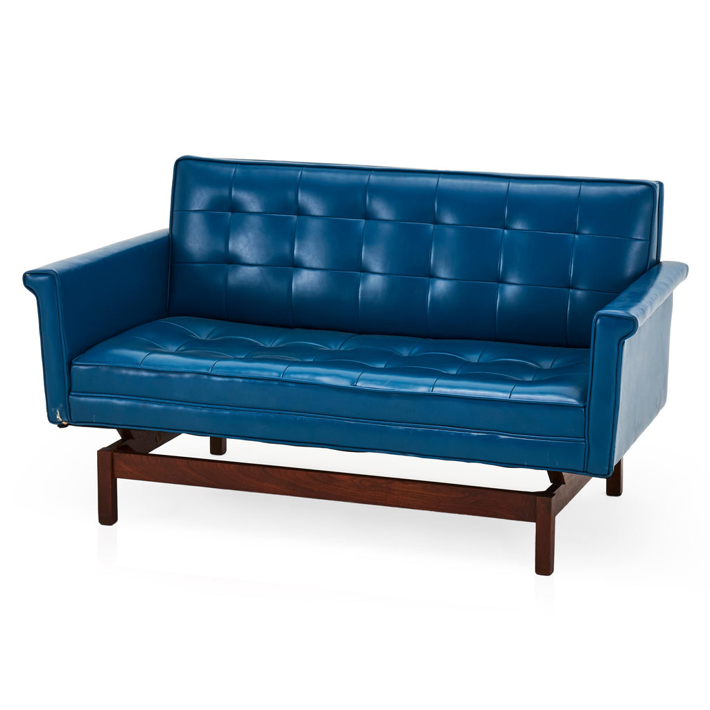 Floating Blue Vinyl and Wood Loveseat