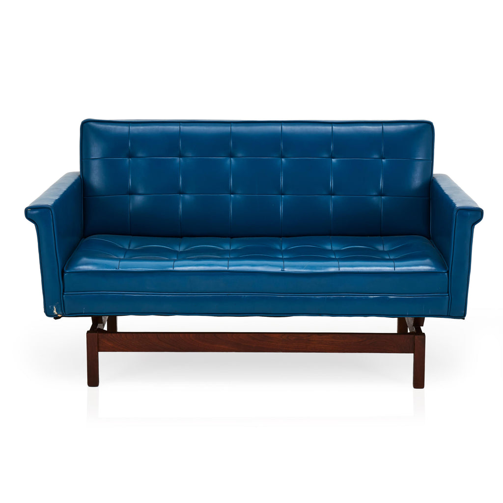 Floating Blue Vinyl and Wood Loveseat
