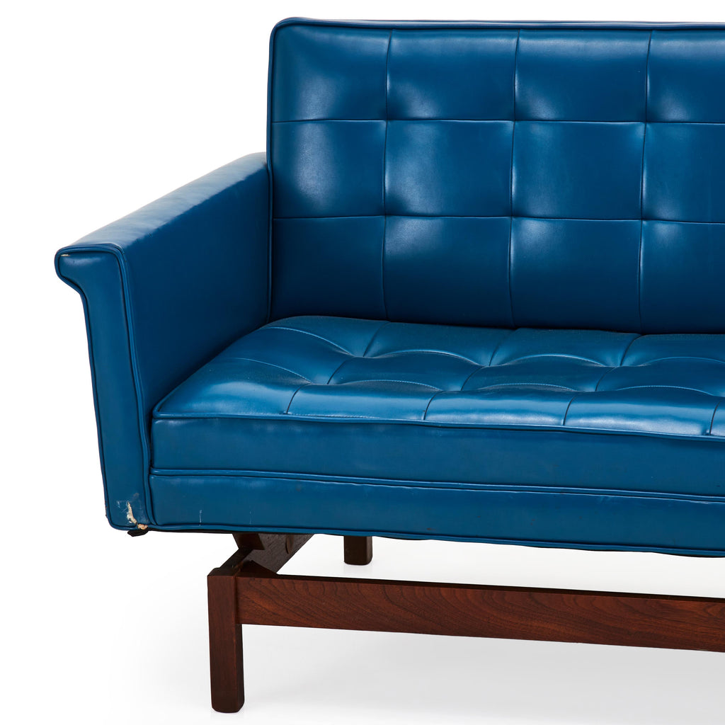 Floating Blue Vinyl and Wood Loveseat
