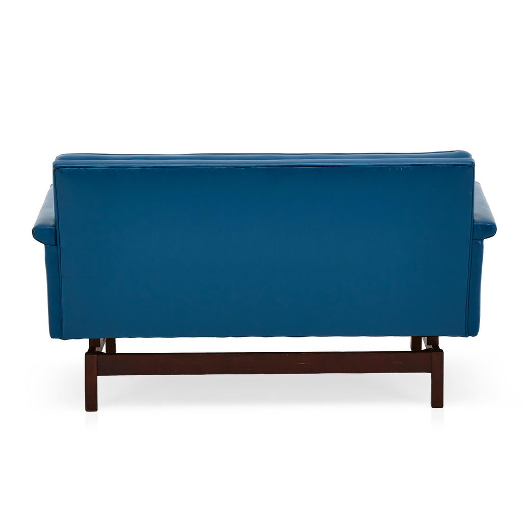 Floating Blue Vinyl and Wood Loveseat