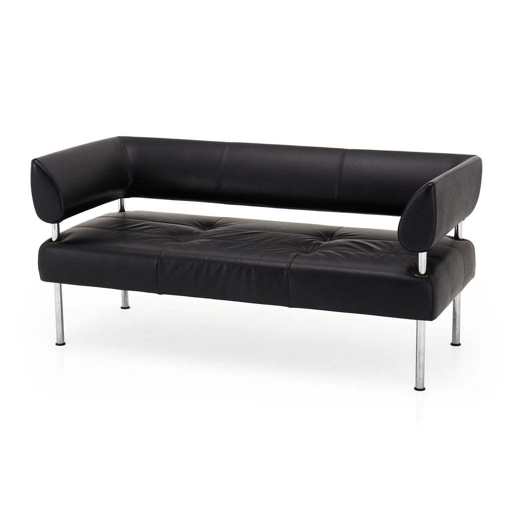 Black Leather Floating Back Sofa