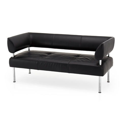 Black Leather Floating Back Sofa