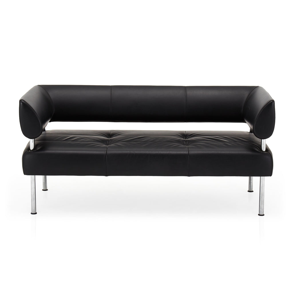 Black Leather Floating Back Sofa