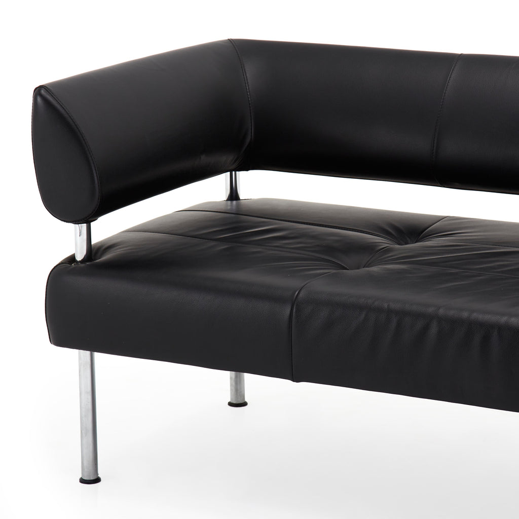 Black Leather Floating Back Sofa