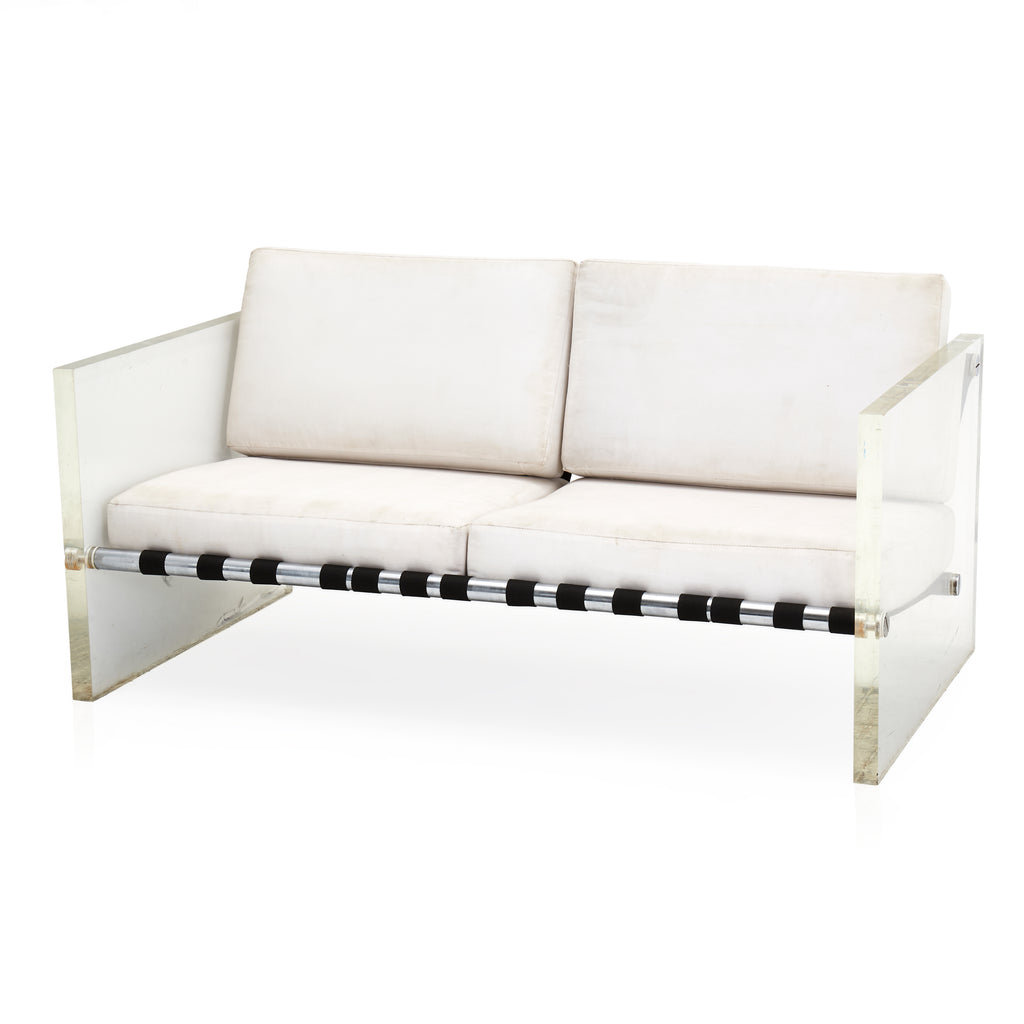 White Leather and Lucite Love Seat