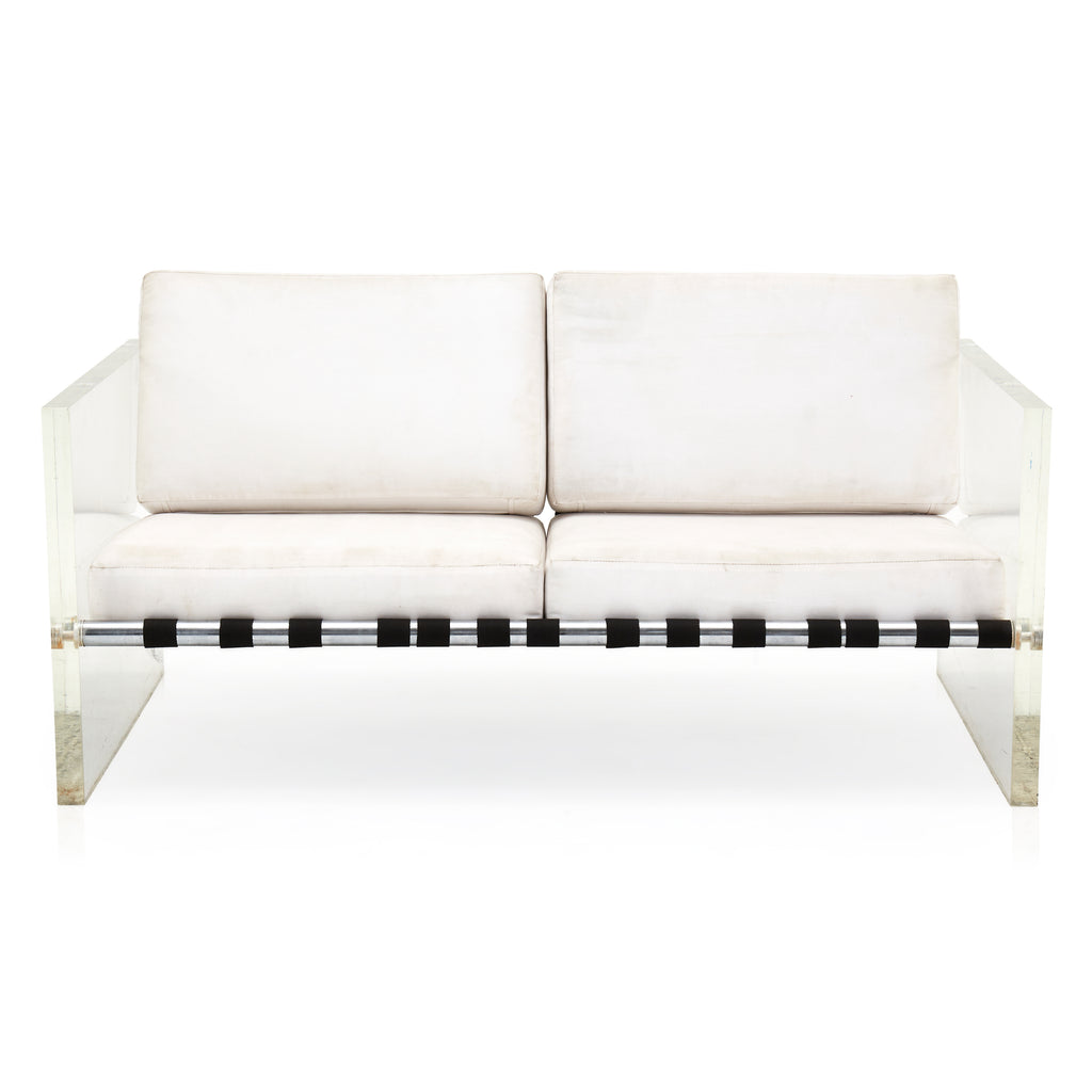 White Leather and Lucite Love Seat