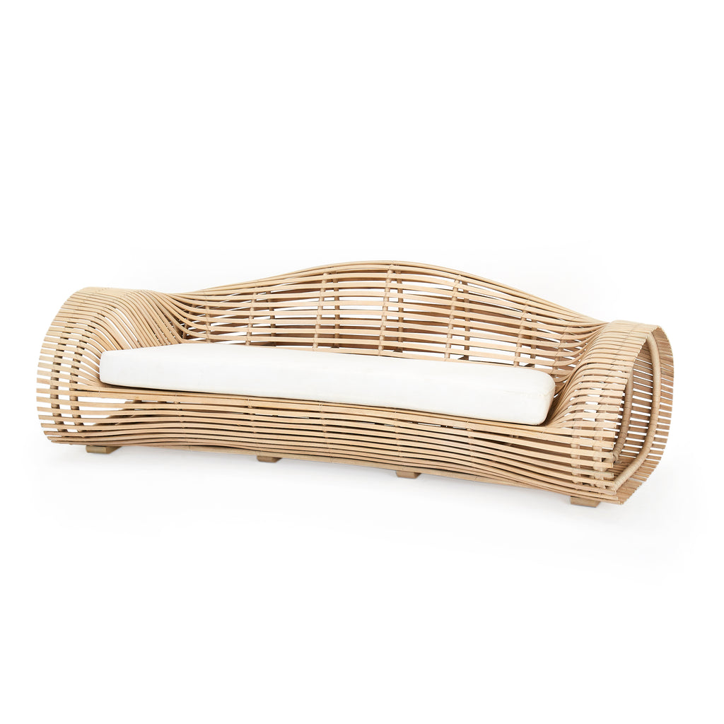Wood Slat Patio Sofa with Cushion