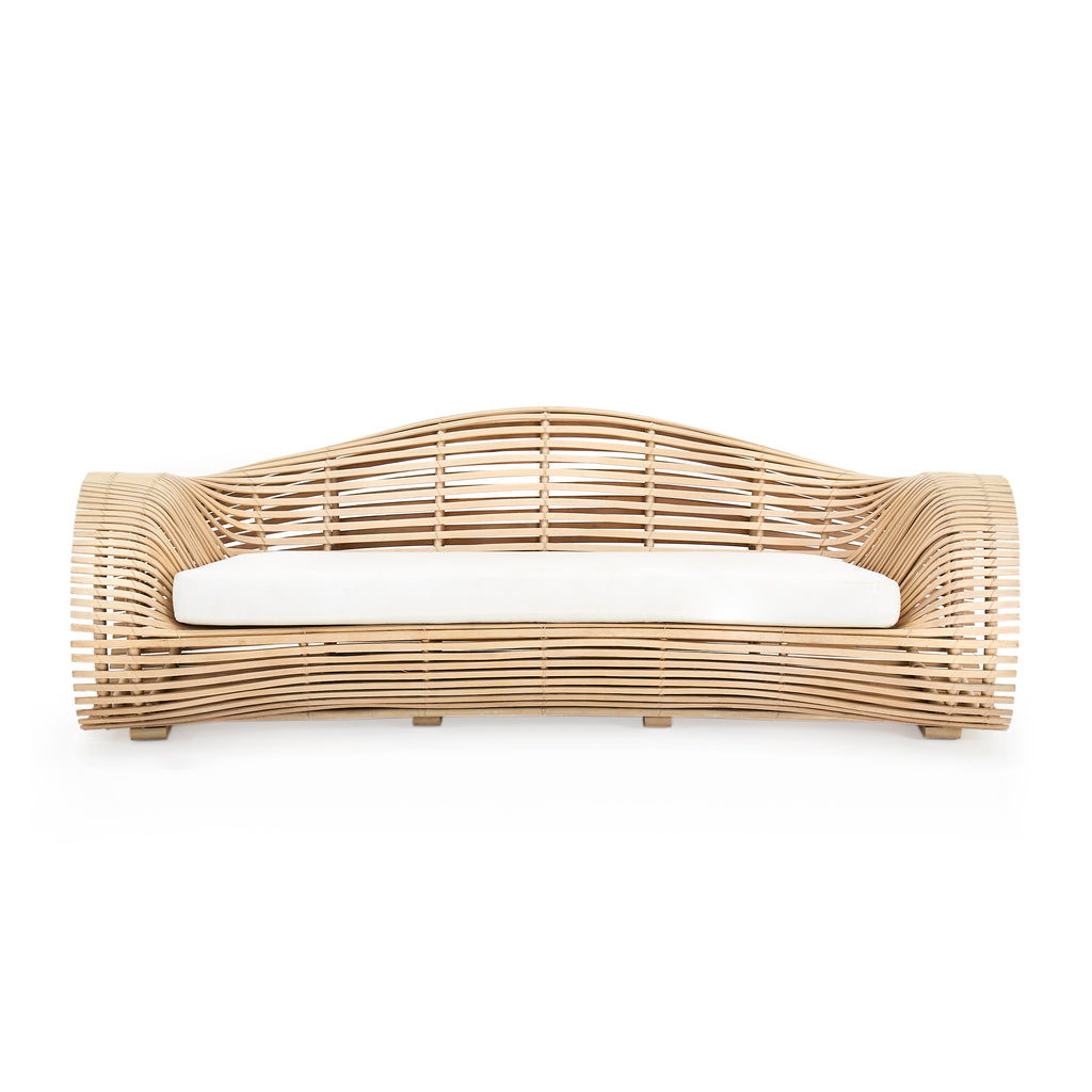 Wood Slat Patio Sofa with Cushion