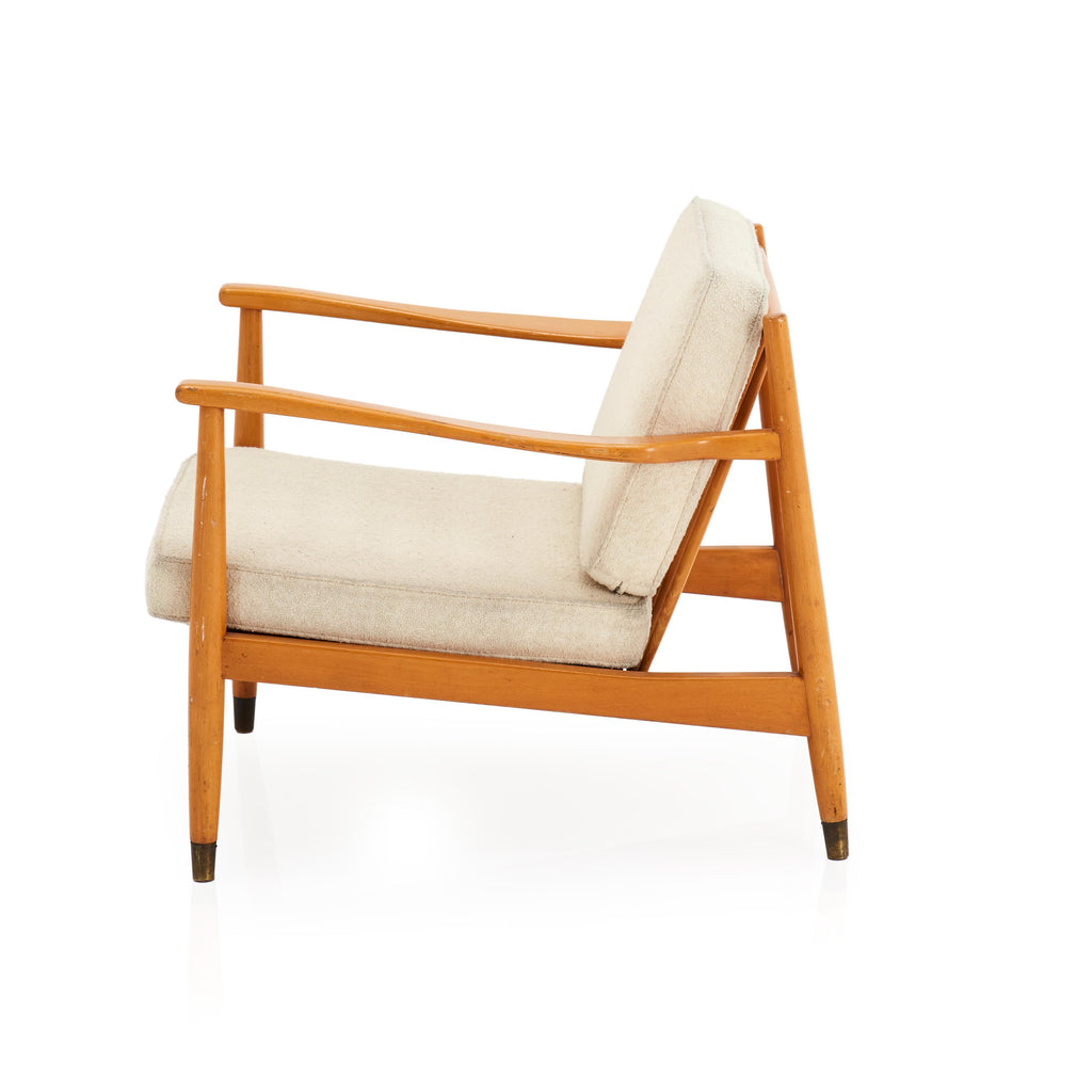 Mid-Century Cream Fabric and Wood Lounge Chair