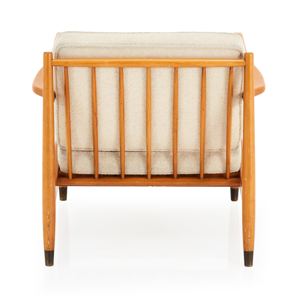 Mid-Century Cream Fabric and Wood Lounge Chair