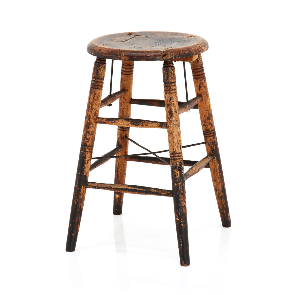 Distressed Rustic Short Wood Stool