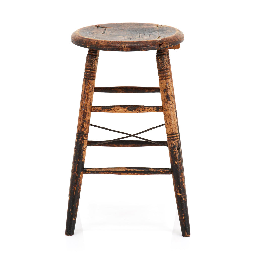 Distressed Rustic Short Wood Stool