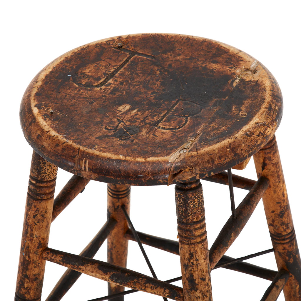 Distressed Rustic Short Wood Stool