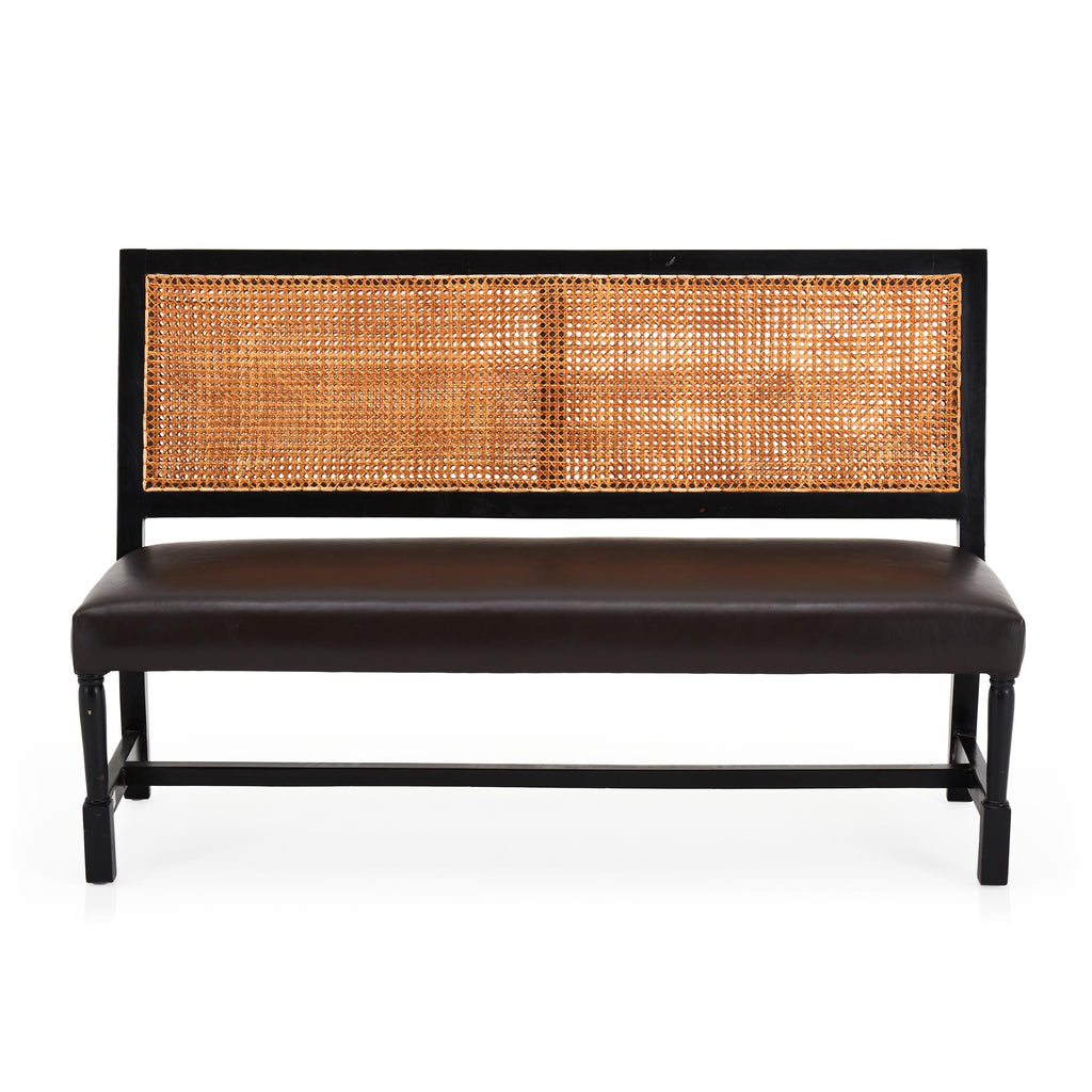 Contemporary Brown Leather Cane Back Bench
