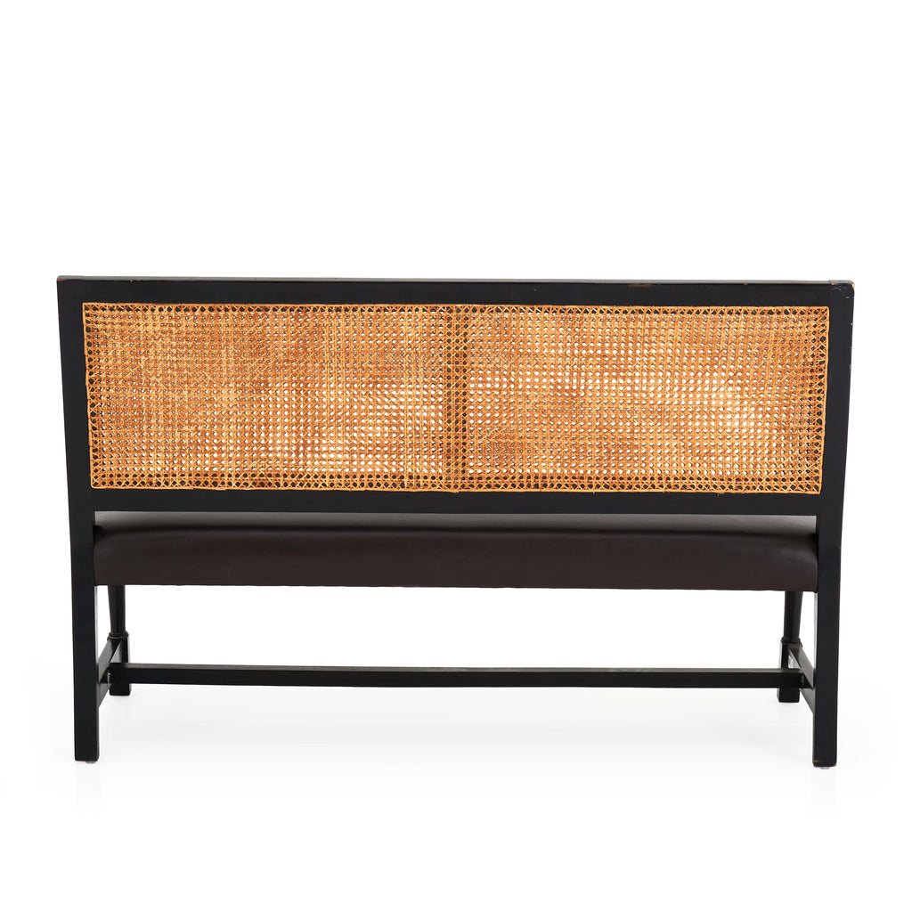 Contemporary Brown Leather Cane Back Bench