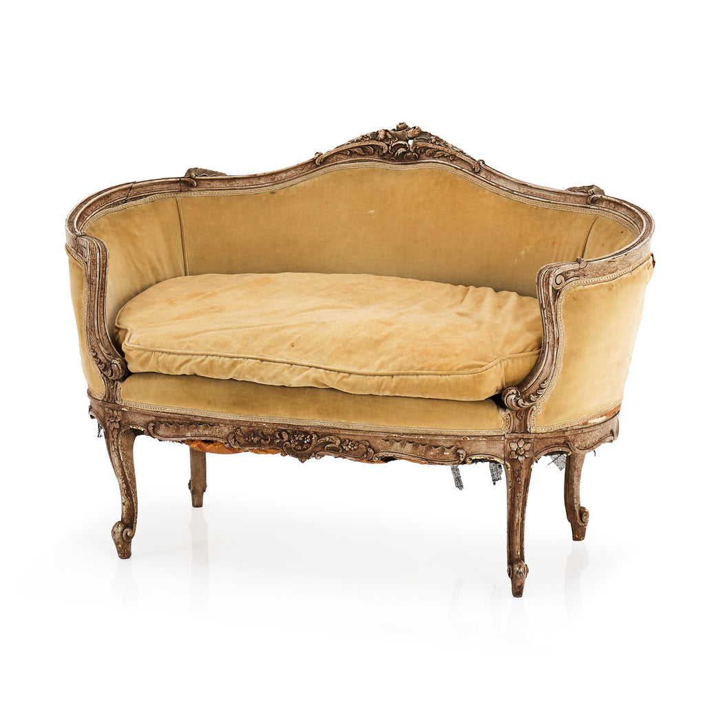 Yellow Green Tiny Velvet Victorian Settee