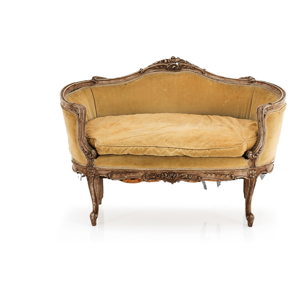 Yellow Green Tiny Velvet Victorian Settee