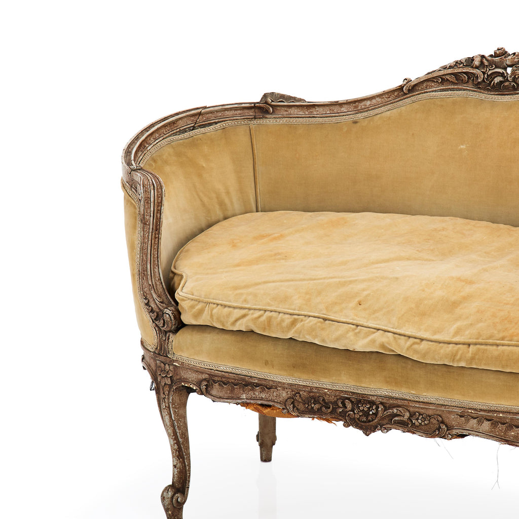 Yellow Green Tiny Velvet Victorian Settee